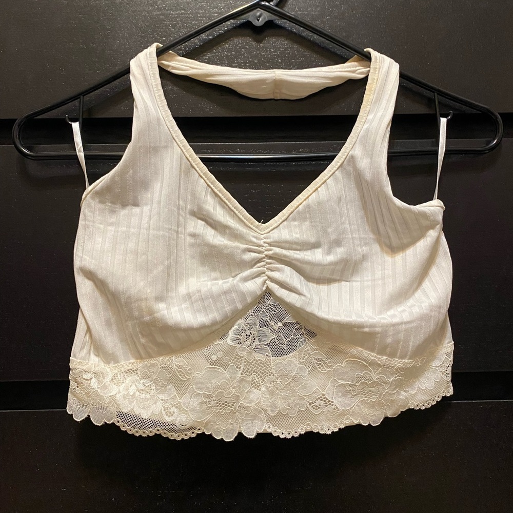 White lace Tank Top, halter neck, open back